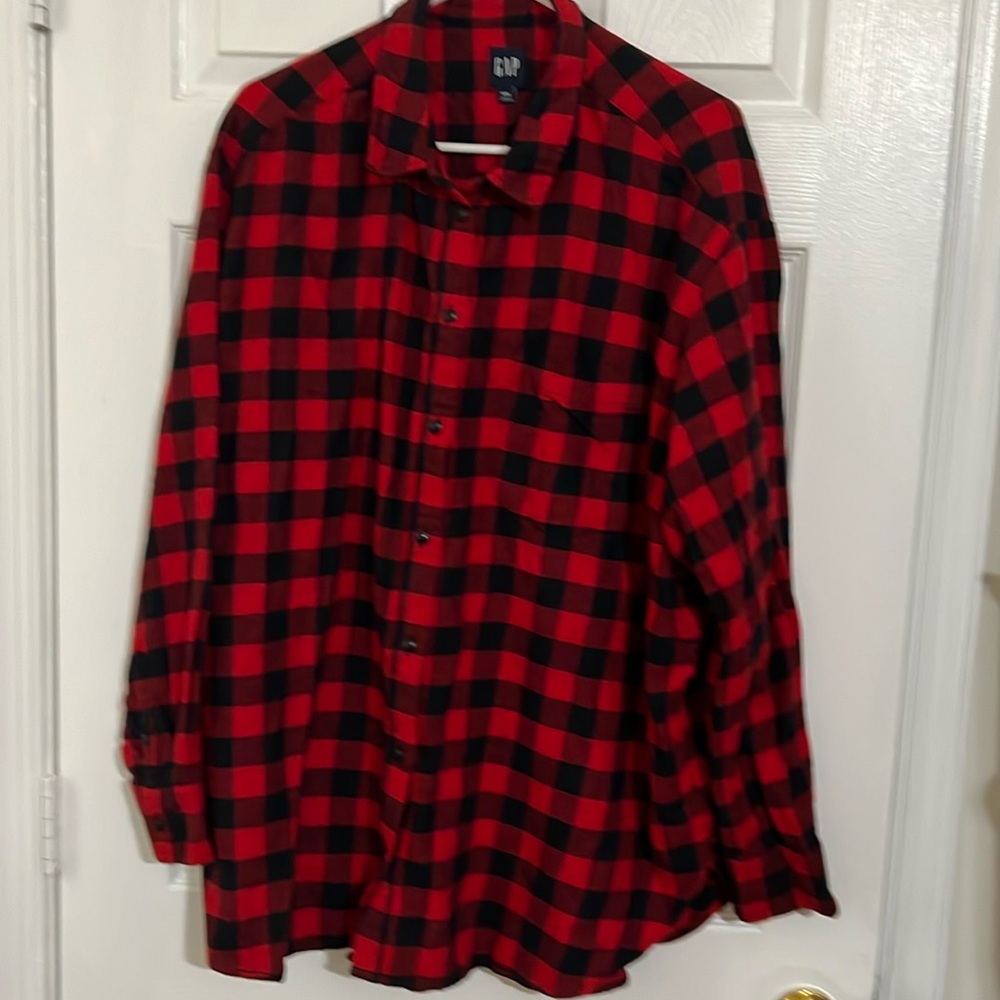 NWOT GAP Mens Red/Black Buffalo Plaid Flannel Shirt Size XXL